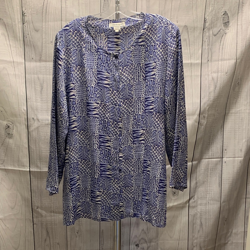 Elegant Blue Patterned Women's Blouse